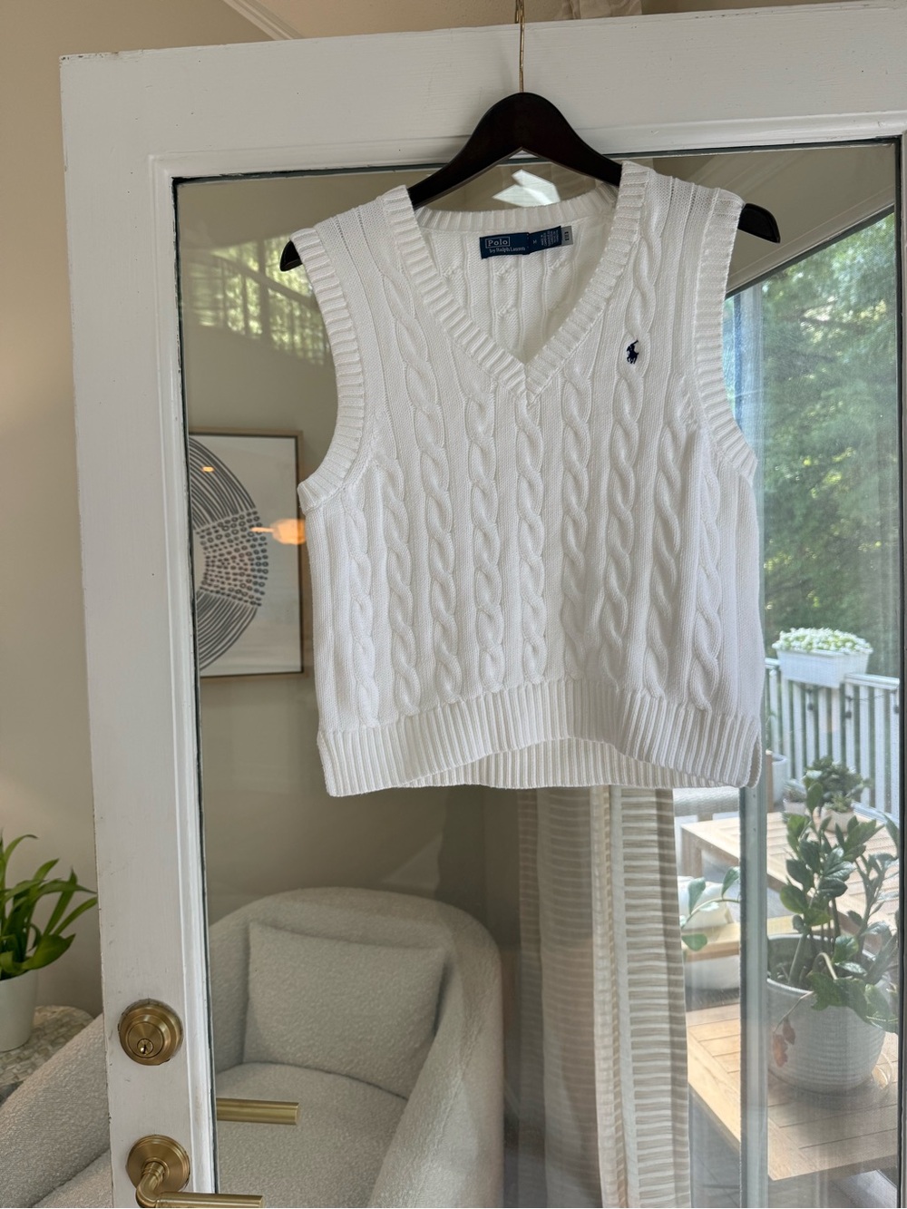 Polo Ralph Lauren White Cable Knit V-Neck Sleeveless Sweater Vest size M - Picture 5 of 5